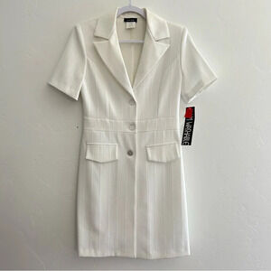 Vintage NWT Off White Blazer Jacket Striped Short Sleeves Size 7 Neutral Preppy